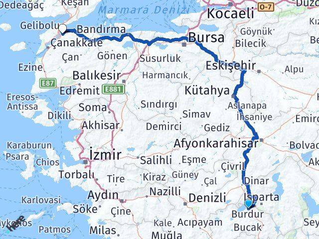 Burdur Lapseki Çanakkale Arası Kaç Km - Yol Haritası