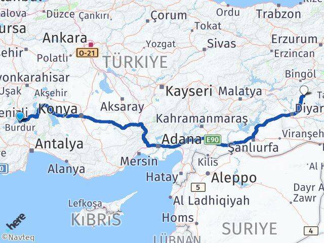 Burdur Lice Diyarbakır Arası Kaç Km - Yol Haritası