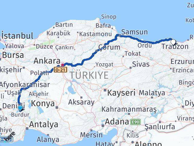 Burdur Maçka Trabzon Arası Kaç Km - Yol Haritası