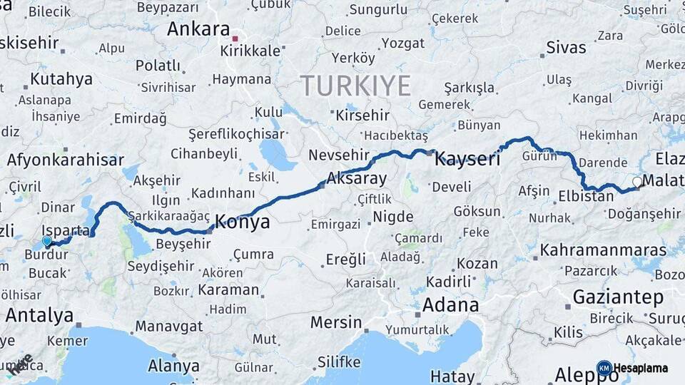 Burdur Malatya Arası Kaç Km - Yol Haritası