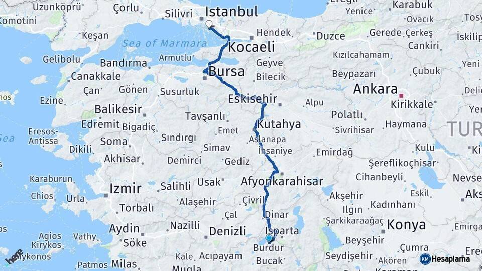 Burdur Maltepe İstanbul Arası Kaç Km - Yol Haritası