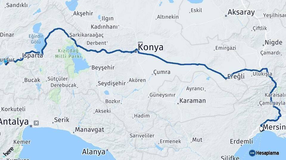 Burdur Mersin Arası Kaç Km - Yol Haritası