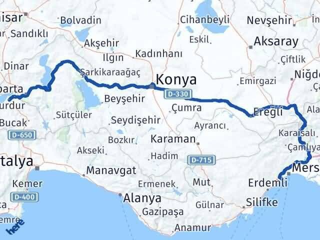 Burdur Mezitli Mersin Arası Kaç Km - Yol Haritası