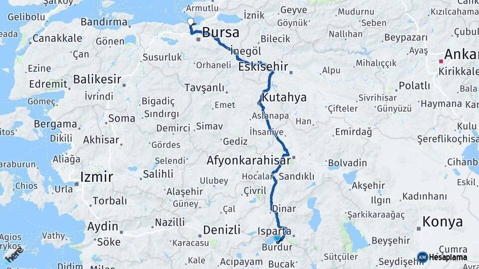 Burdur Mudanya Bursa Arası Kaç Km - Yol Haritası