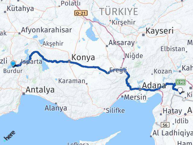 Burdur Musabeyli Kilis Arası Kaç Km - Yol Haritası