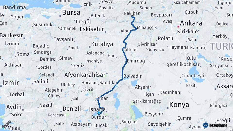 Burdur Nallıhan Ankara Arası Kaç Km - Yol Haritası