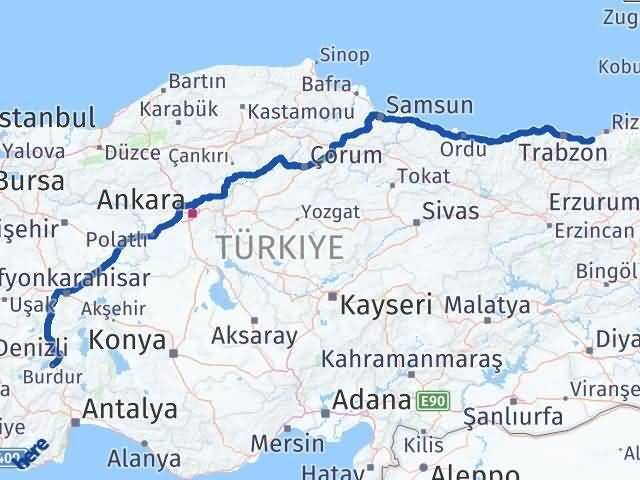 Burdur Of Trabzon Arası Kaç Km - Yol Haritası