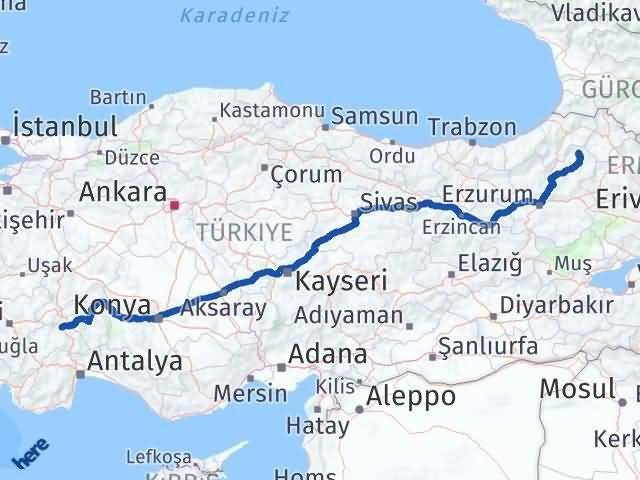 Burdur Olur Erzurum Arası Kaç Km - Yol Haritası