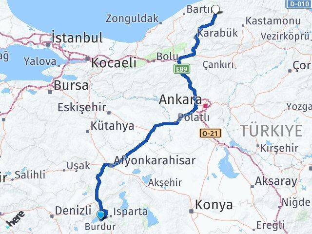 Burdur Pınarbaşı Kastamonu Arası Kaç Km - Yol Haritası