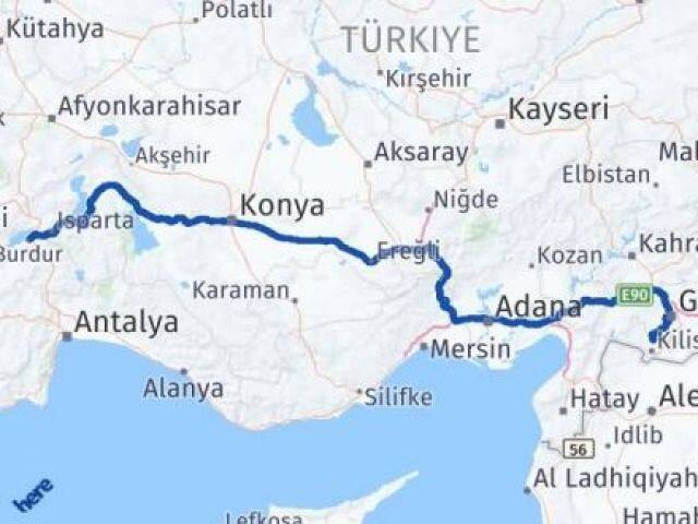 Burdur Polateli Kilis Arası Kaç Km - Yol Haritası