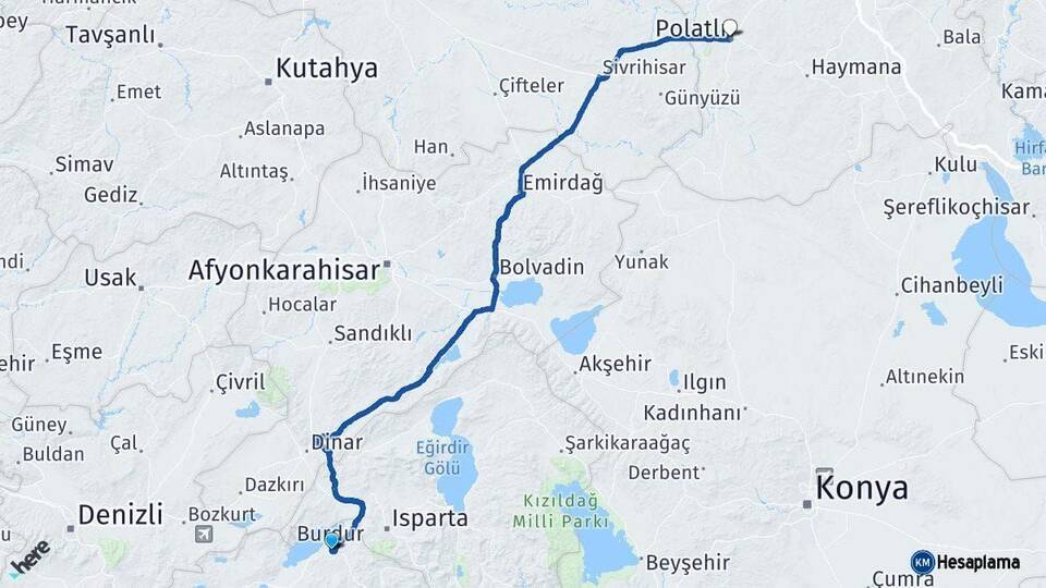 Burdur Polatlı Ankara Arası Kaç Km - Yol Haritası