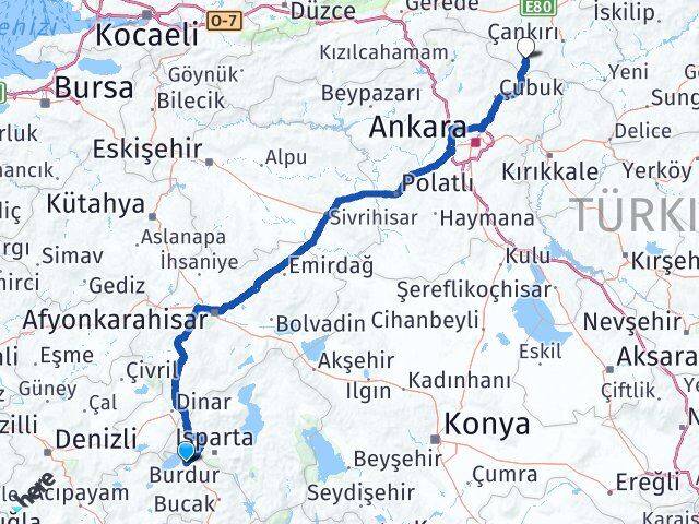 Burdur Şabanözü Çankırı Arası Kaç Km - Yol Haritası