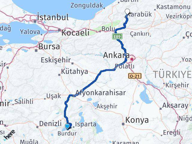 Burdur Safranbolu Karabük Arası Kaç Km - Yol Haritası