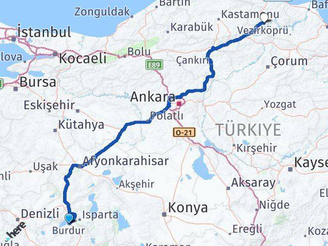 Burdur Saraydüzü Sinop Arası Kaç Km - Yol Haritası