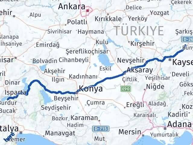 Burdur Sarıoğlan Kayseri Arası Kaç Km - Yol Haritası