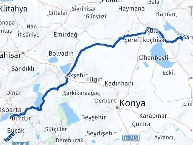 Burdur Sarıyahşi Aksaray Arası Kaç Km - Yol Haritası