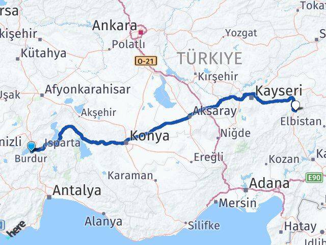 Burdur Sarız Kayseri Arası Kaç Km - Yol Haritası