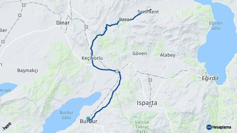 Burdur Senirkent Isparta Arası Kaç Km - Yol Haritası