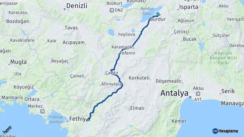 Burdur Seydikemer Muğla Arası Kaç Km - Yol Haritası