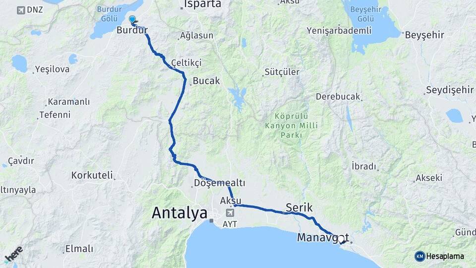 Burdur Side Manavgat Antalya Arası Kaç Km - Yol Haritası