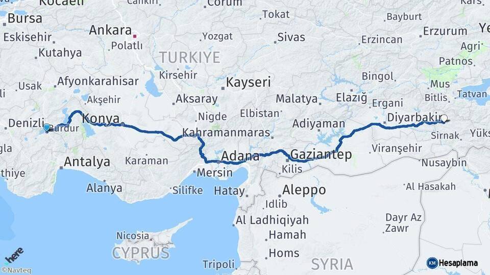 Burdur Siirt Arası Kaç Km - Yol Haritası
