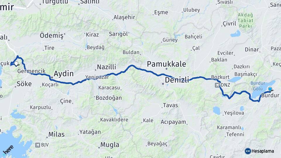 Burdur Şirince Selçuk İzmir Arası Kaç Km - Yol Haritası