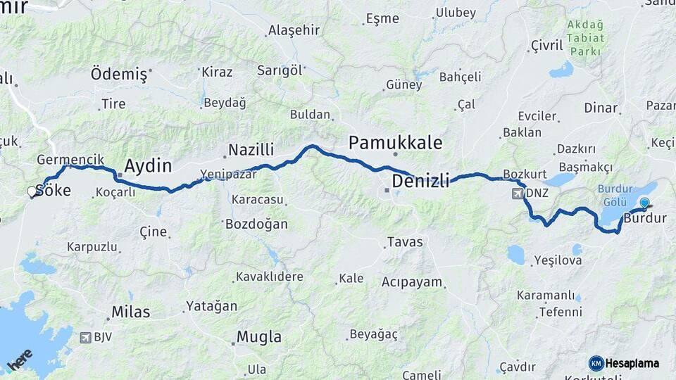 Burdur Söke Aydın Arası Kaç Km - Yol Haritası