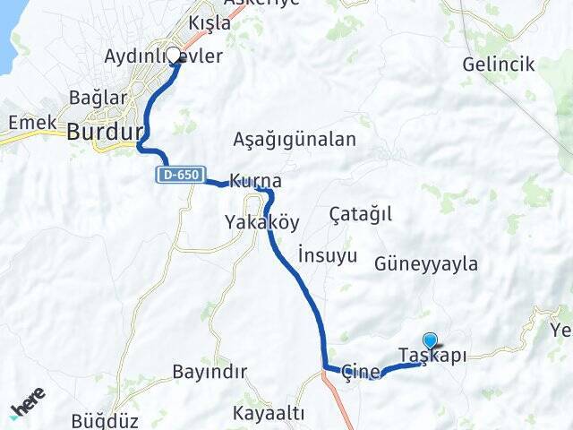 Taşkapı Burdur Otogarı Arası Kaç Km - Yol Tarifi