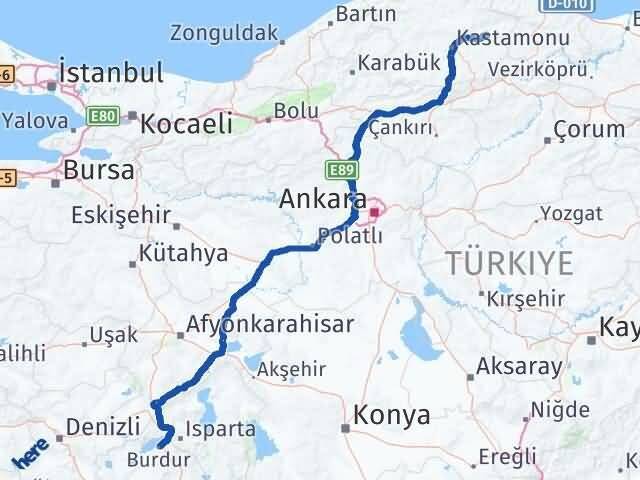 Burdur Taşköprü Kastamonu Arası Kaç Km - Yol Haritası