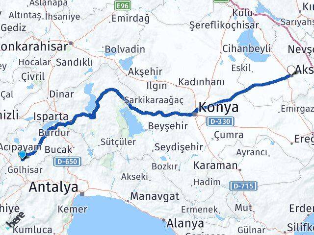 Burdur Tefenni Aksaray Arası Kaç Km - Yol Haritası
