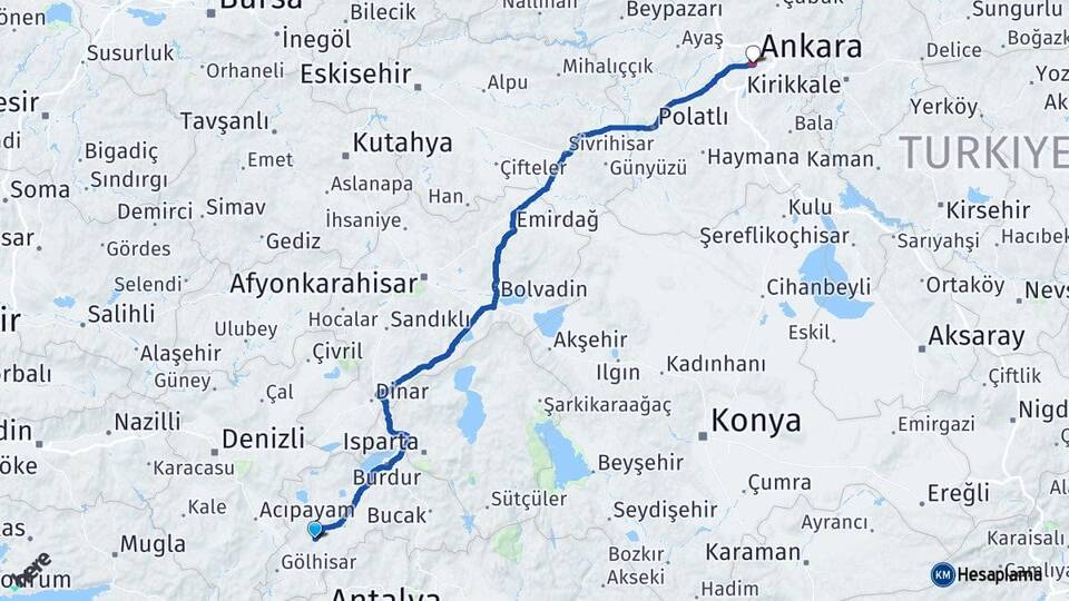 Burdur Tefenni Ankara Arası Kaç Km - Yol Haritası