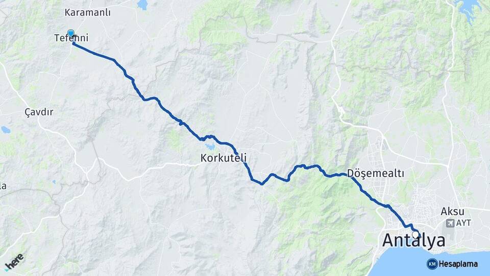 Burdur Tefenni Antalya Arası Kaç Km - Yol Haritası