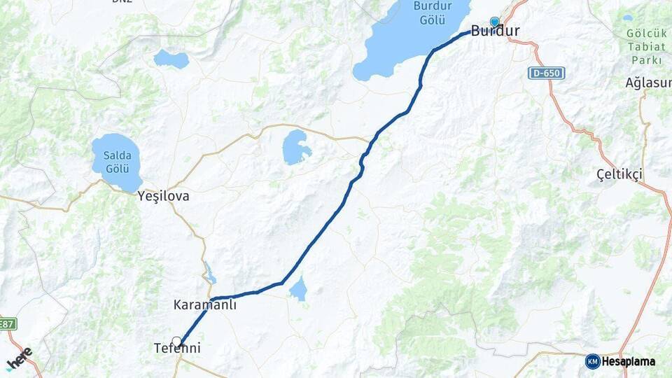 Burdur Tefenni Arası Kaç Km - Yol Haritası