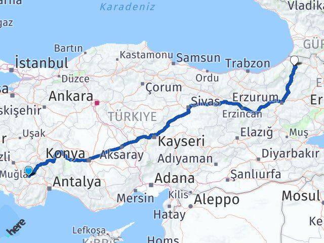 Burdur Tefenni Artvin Arası Kaç Km - Yol Haritası