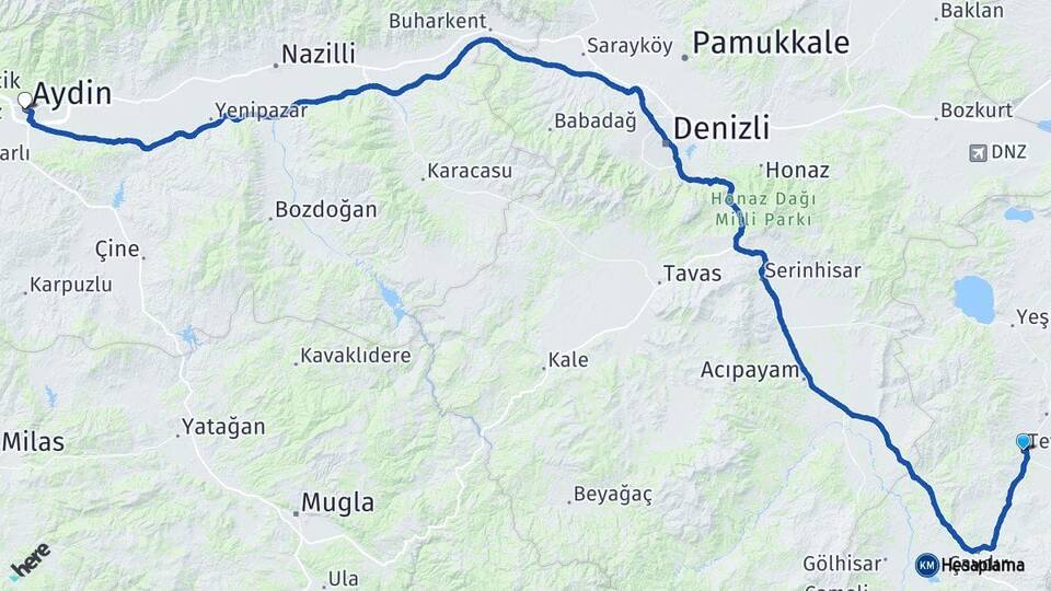 Burdur Tefenni Aydın Arası Kaç Km - Yol Haritası