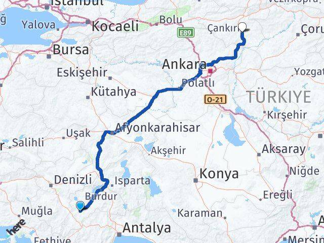 Burdur Tefenni Çankırı Arası Kaç Km - Yol Haritası