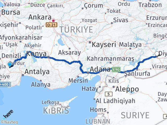 Burdur Tefenni Diyarbakır Arası Kaç Km - Yol Haritası
