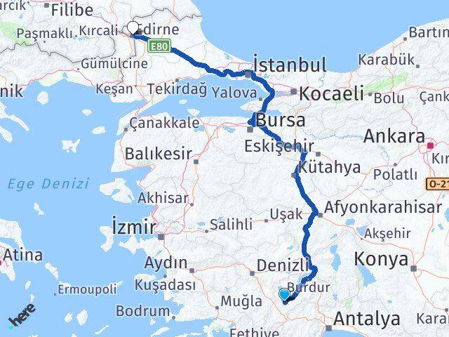 Burdur Tefenni Edirne Arası Kaç Km - Yol Haritası