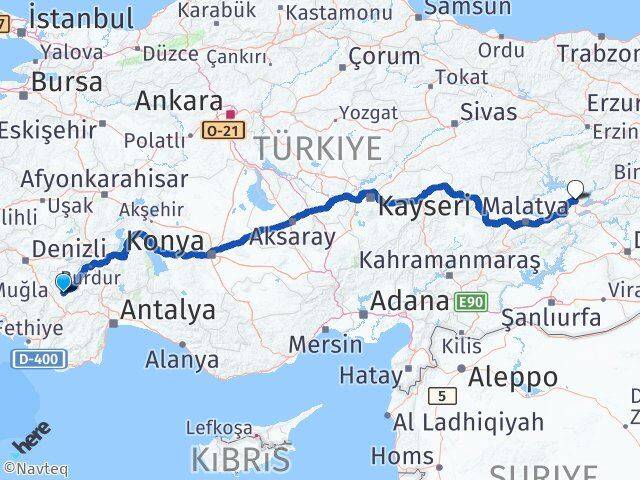 Burdur Tefenni Elazığ Arası Kaç Km - Yol Haritası