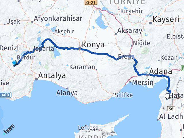 Burdur Tefenni Hatay Arası Kaç Km - Yol Haritası