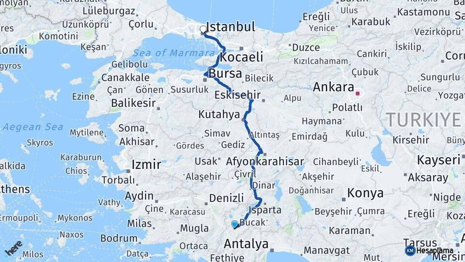 Burdur Tefenni İstanbul Arası Kaç Km - Yol Haritası