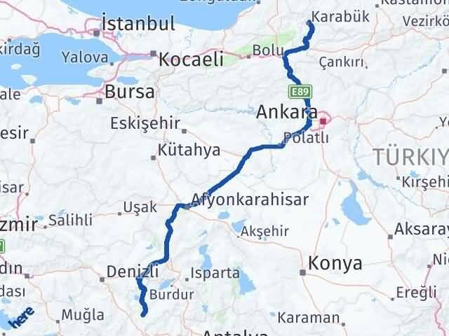 Burdur Tefenni Karabük Arası Kaç Km - Yol Haritası