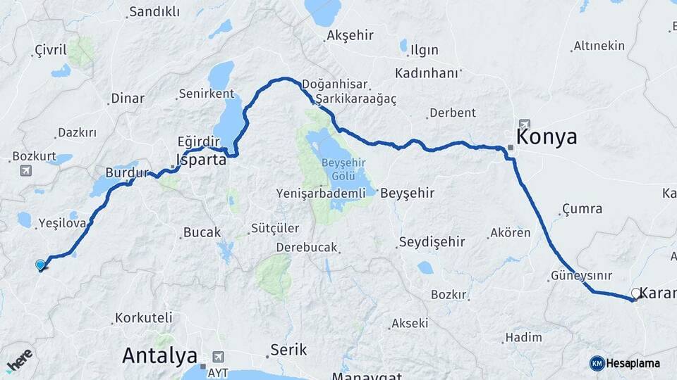 Burdur Tefenni Karaman Arası Kaç Km - Yol Haritası