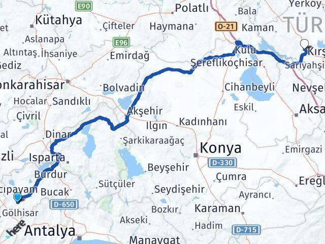 Burdur Tefenni Kırşehir Arası Kaç Km - Yol Haritası