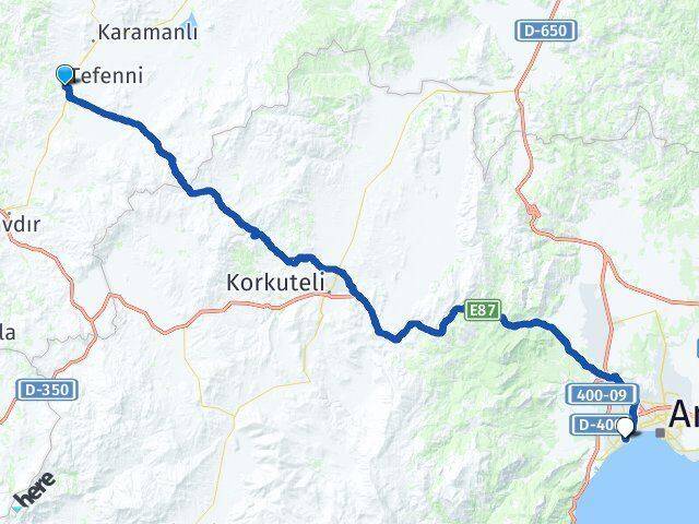 Burdur Tefenni Konyaaltı Antalya Arası Kaç Km - Yol Haritası