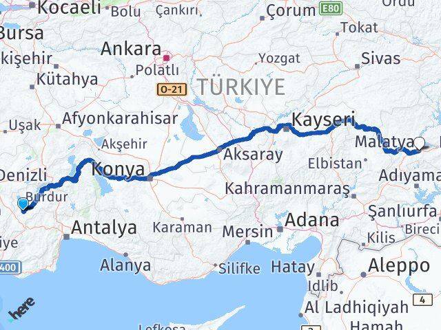 Burdur Tefenni Malatya Arası Kaç Km - Yol Haritası