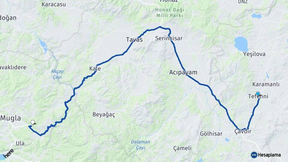 Burdur Tefenni Muğla Arası Kaç Km - Yol Haritası