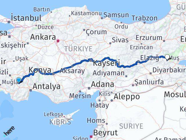 Burdur Tefenni Muş Arası Kaç Km - Yol Haritası