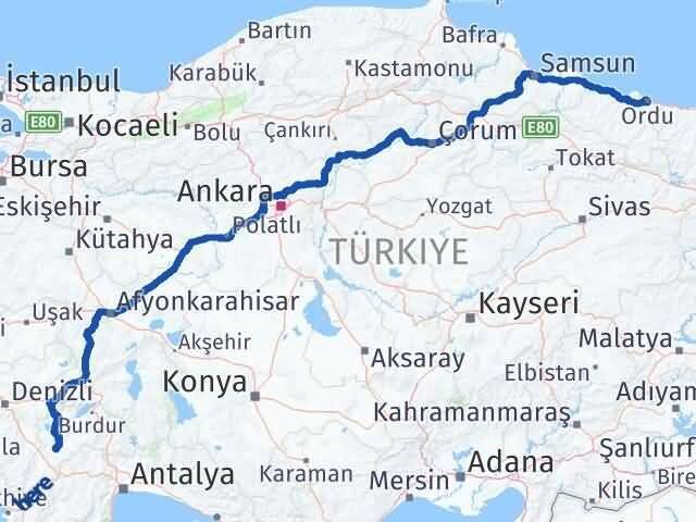 Burdur Tefenni Ordu Arası Kaç Km - Yol Haritası