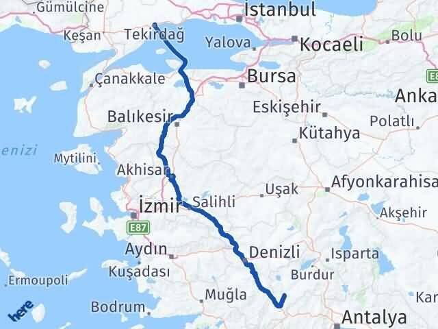 Burdur Tefenni Tekirdağ Arası Kaç Km - Yol Haritası
